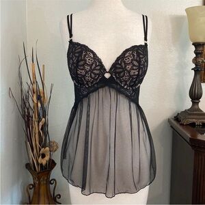 Victoria's Secret Babydoll Lace Push Up Sheer Slip Size 36D